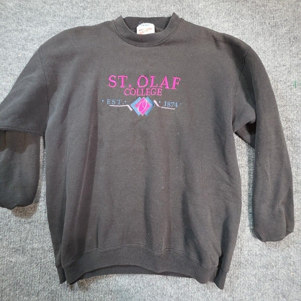 Somar Sweatshirt Mens XL Black Crew Neck St Olaf College Graphic Embroidered USA